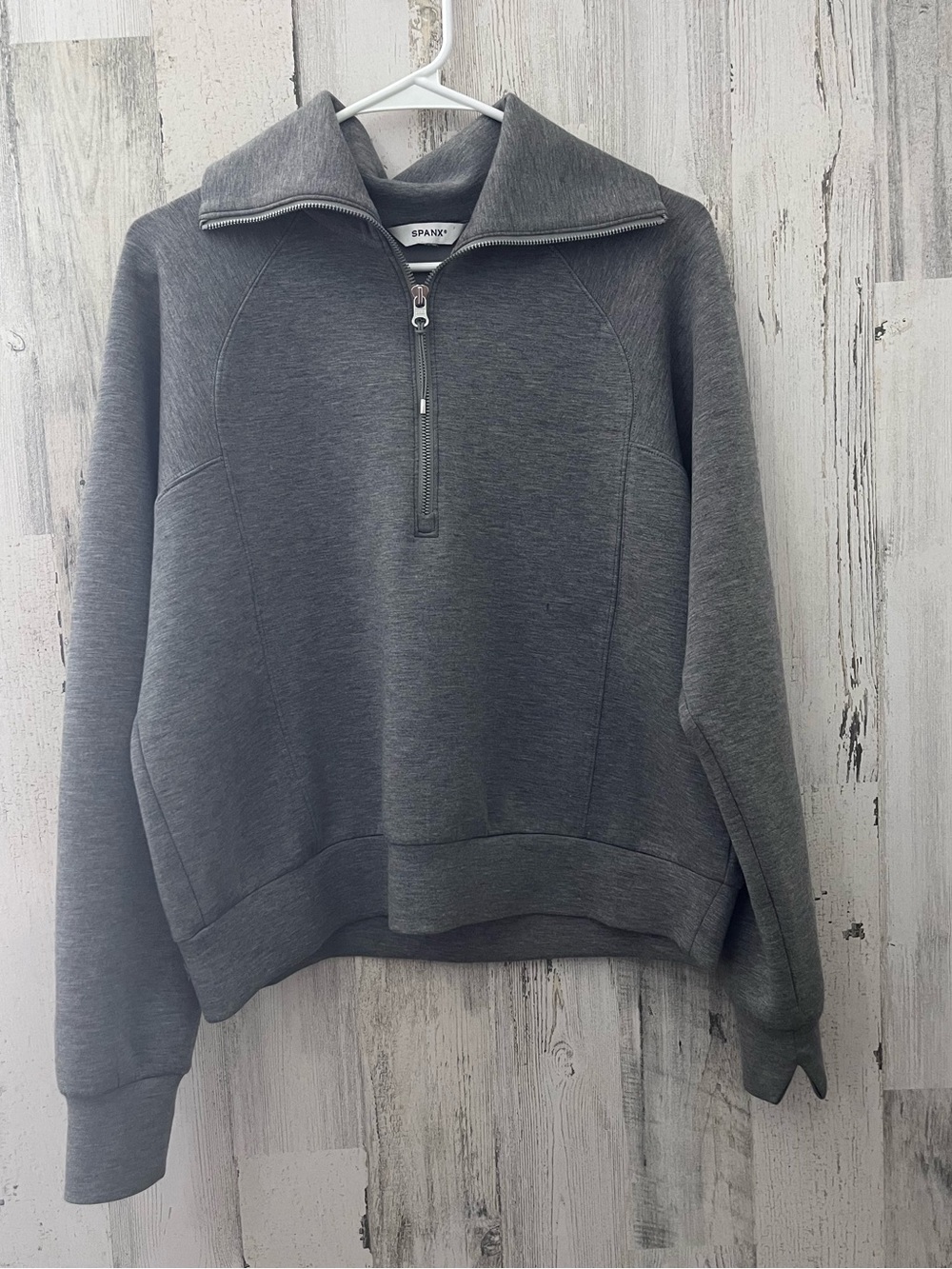 SPANX Light Gray  AirEssentials Half Zip Sweatshirt Large - Picture 4 of 13